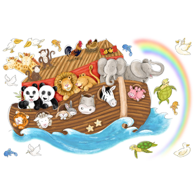 RoomMates wall decal Noah's Ark, ark with animal pairs and a rainbow isolated on a white background