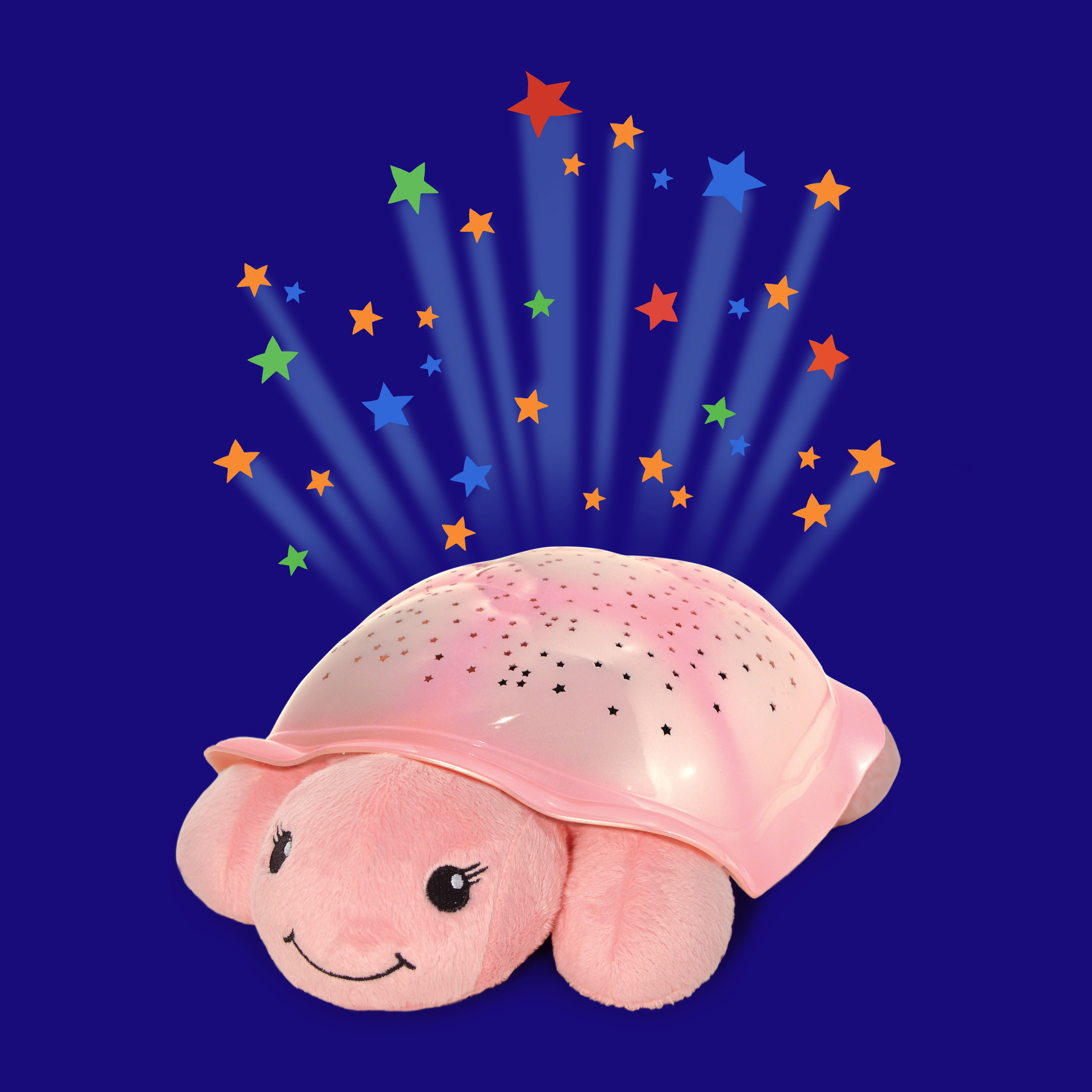 Cloud b sleep aid Twinkling Twilight Turtle Pink, plush toy with graphic illustration of colourful star projection