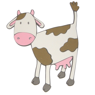 decofun wall decoration Animal Farm single motif cow, white and brown spotted cow with a raised tail on a white background