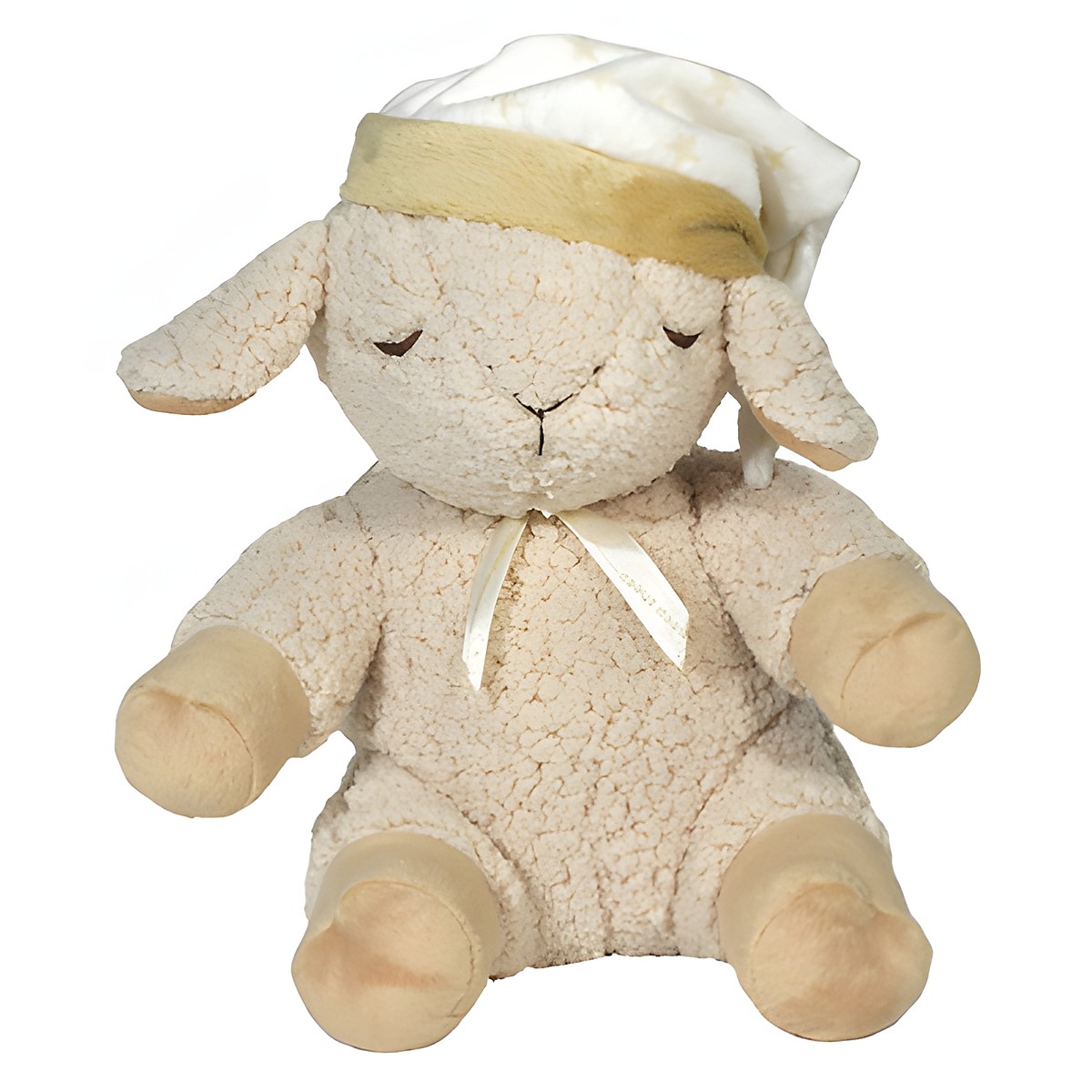 Cloud b Einschlafhilfe Schaf Sleep Sheep, cremefarbenes Kuscheltier mit Schlafmütze und Schleife, Frontansicht