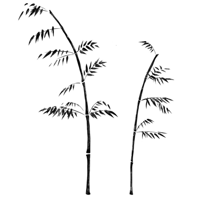 RoomMates wall decal Painted Bamboo, two painted black bamboo stalks with leaves, isolated on a white background