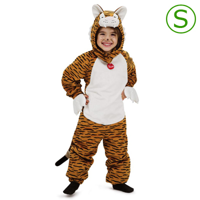 Trudi Kinderkostüm Tiger, orange-schwarz gestreifter Ganzkörperanzug mit Kapuze und weißem Bauch, Größe S