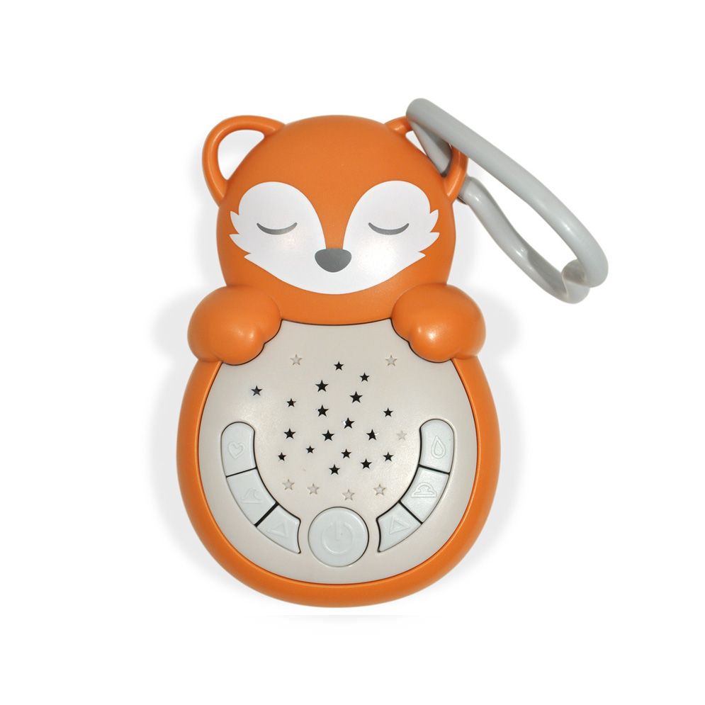 Cloud b sleep aid Sweet Dreamz on the Go fox, orange device with star pattern and clip, front view