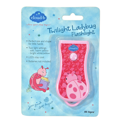 Cloud b Twilight Ladybug flashlight, retail packaging of the pink LED torch with ladybug design
