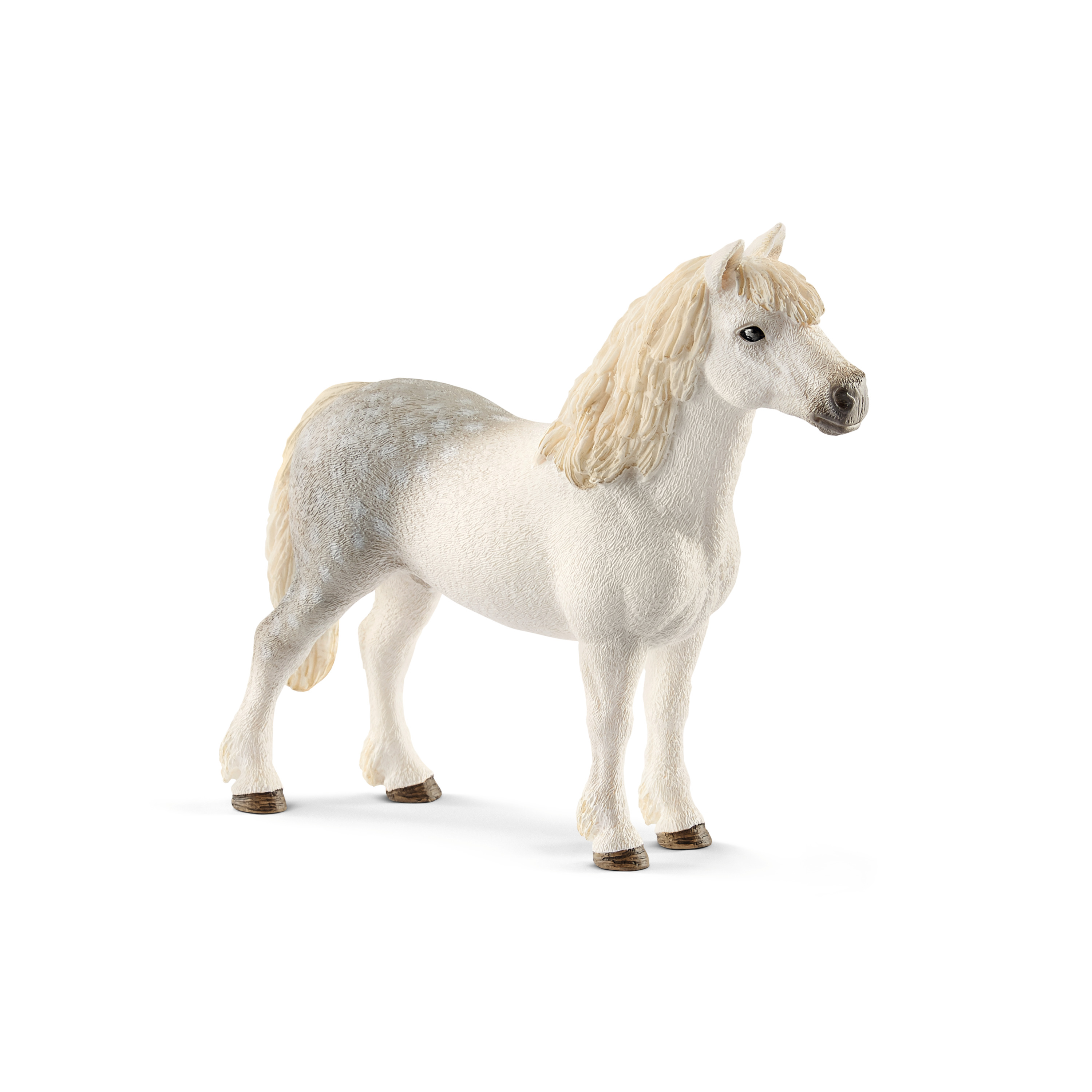 Schleich Farm World Welsh Pony stallion, toy figure with white coat and a cream-coloured mane, standing