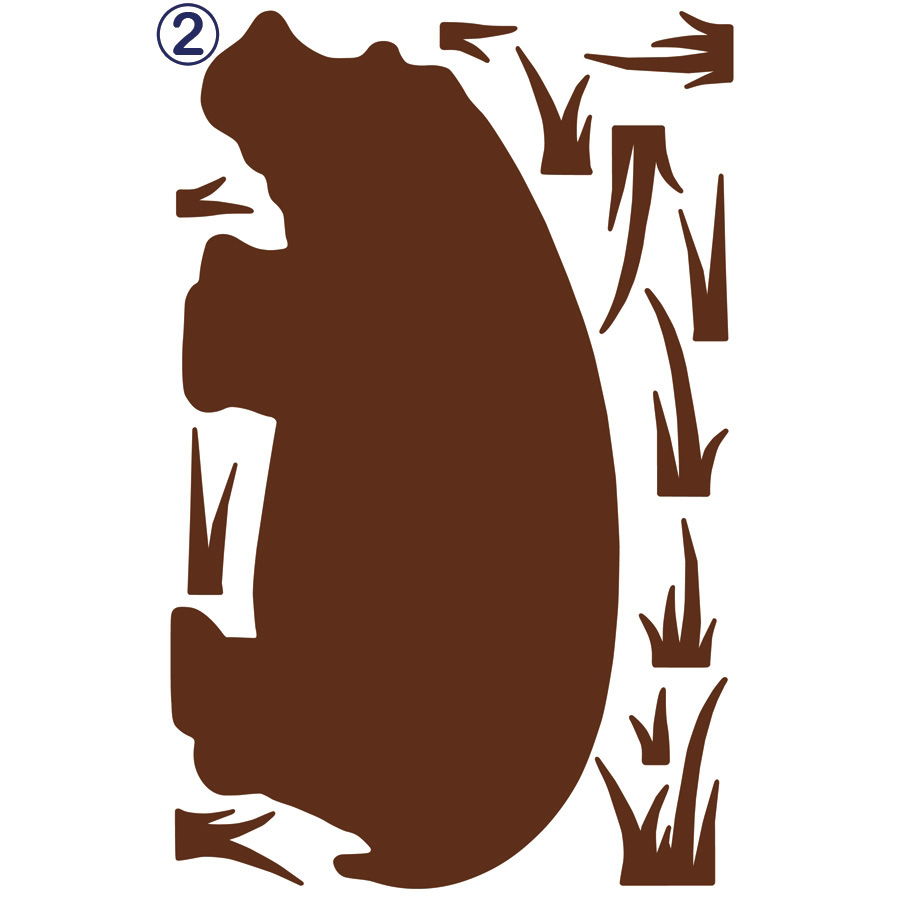 RoomMates wall decal Animal Silhouettes Brown, decal sheet with a brown bear silhouette and grass motifs on a white background