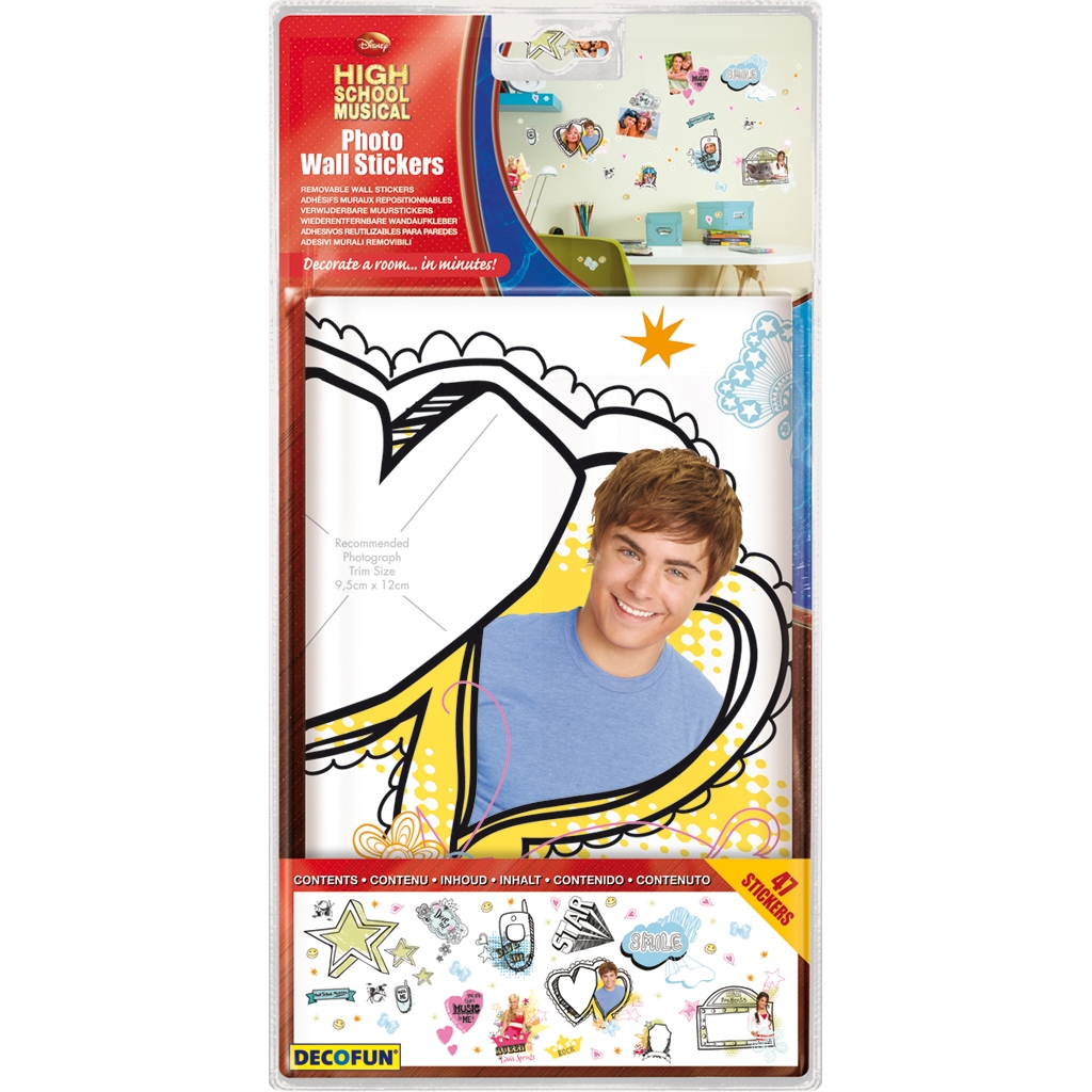 decofun Wandsticker High School Musical Motivbogen, Sterne, Herz-Bilderrahmen, Sprechblase 'Smile' und Comic-Illustrationen
