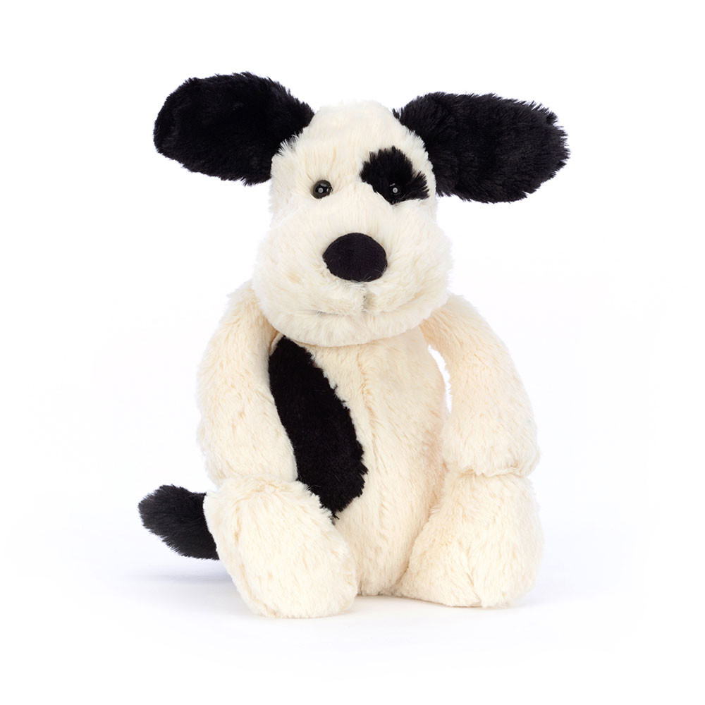 Jellycat Bashful Black & Cream Puppy Original - Soft Cuddly Toy
