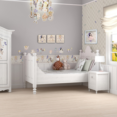 graham & brown 3D wall decoration Heirloom, children's room with a fairy border strip, framed pictures and a white bed