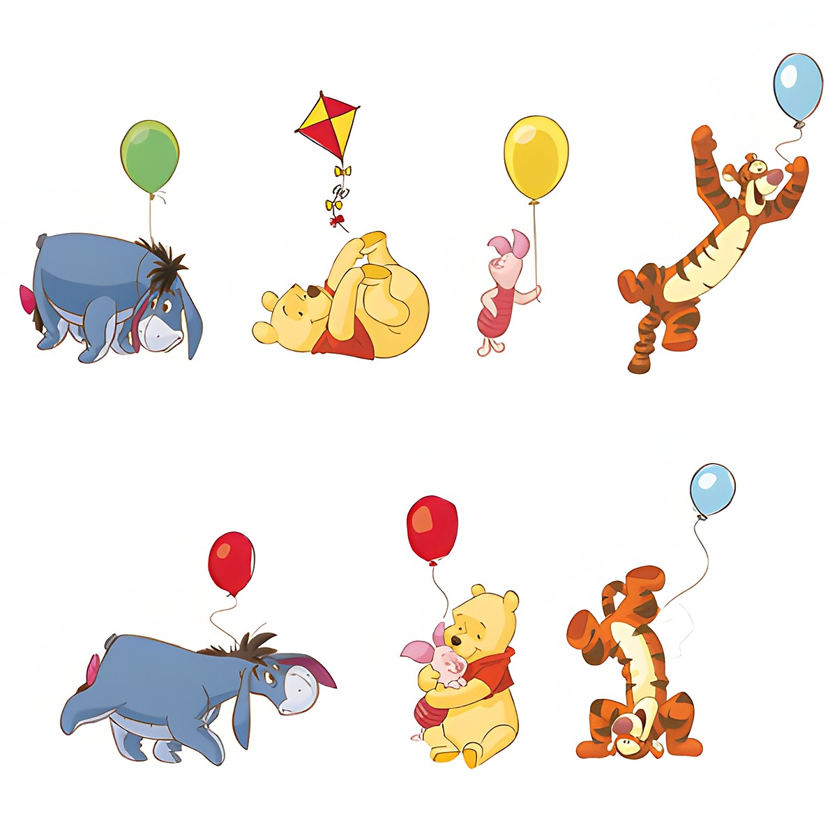 decofun Wandsticker Winnie Puuh A Bother Free Day, Tigger fliegend, I-Aah, Winnie Puuh mit Drachen und Ferkel mit Ballons