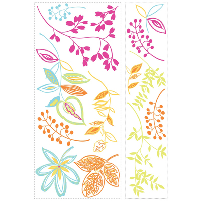 RoomMates wall decal Graphic Leaves, two decal sheets with graphic vine, leaf and berry motifs on a white background