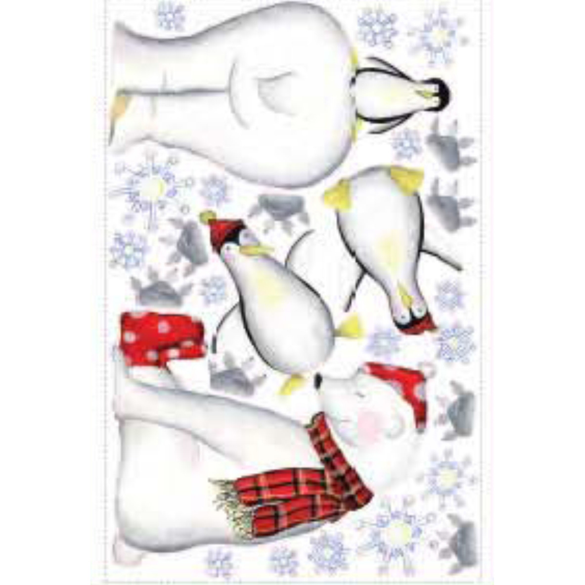 RoomMates Wandbild Polar Bear Friends, Klebebogen mit Eisbär- und Pinguin-Motiven sowie Schneeflocken auf weißem Untergrund
