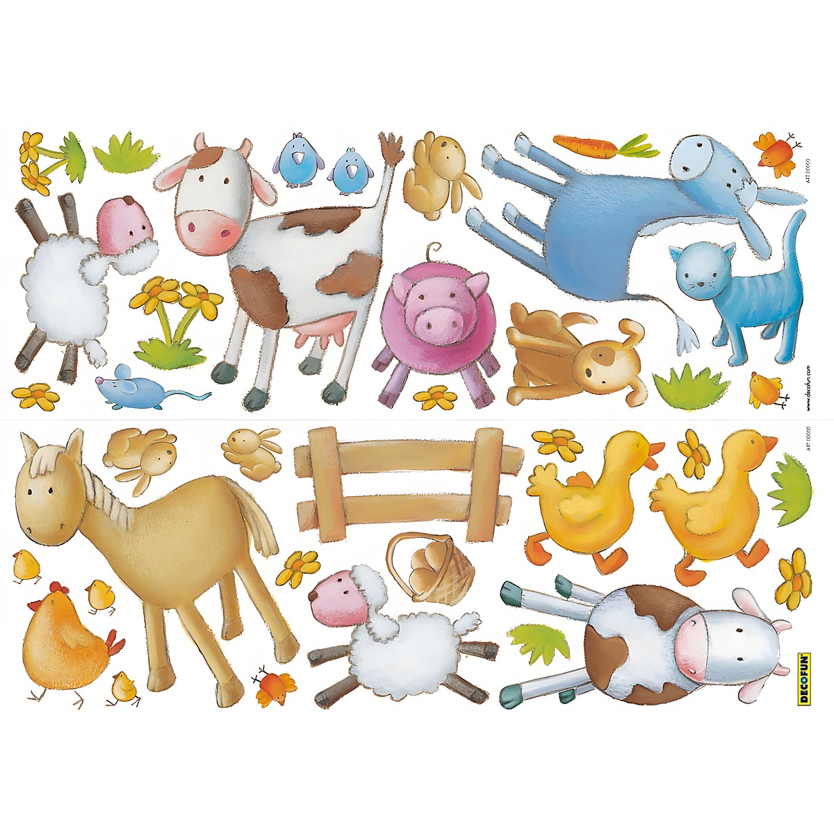 decofun Wandsticker Animal Farm, Kuh, Vogel, Hase, Katze, Pferd, Schafe, Enten und Huhn mit Zaun als Klebebogen