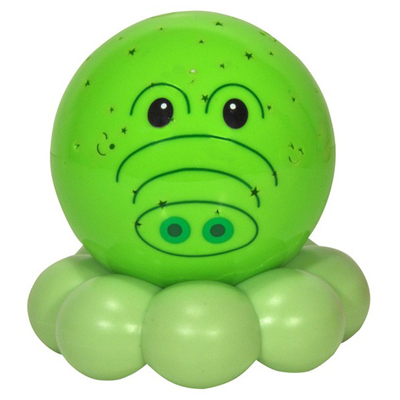 Cloud b sleep aid Dreamz to Go crocodile, green ball-shaped night light with face, front view