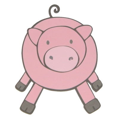 decofun wall decoration Animal Farm single motif pig, round pink piglet with a curly tail on a white background