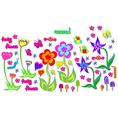 funtosee wall sticker flower world, flat-laid sheet with colourful flowers, hearts, butterflies and stars