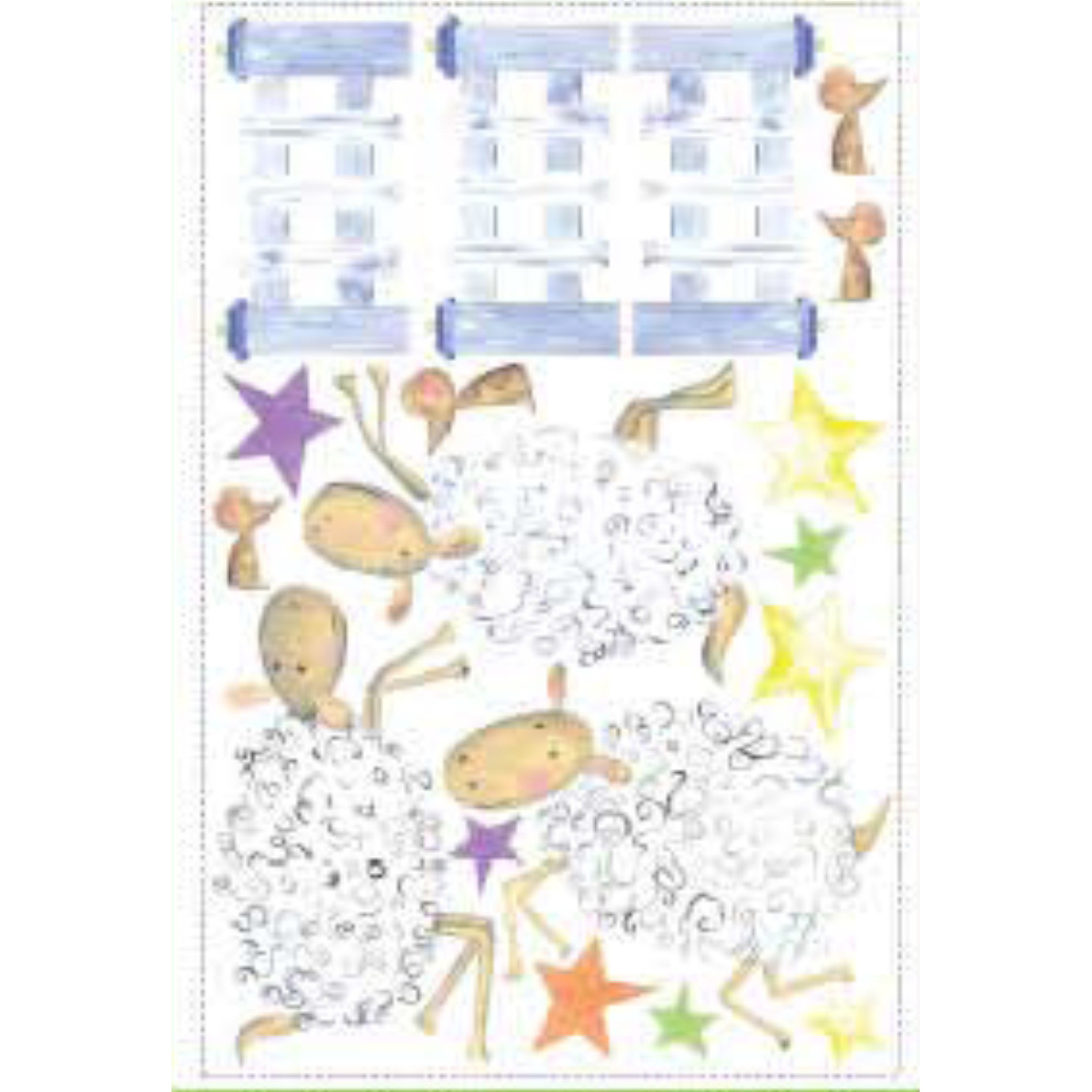 RoomMates wall decal Fun on the Farm, decal sheet with a fence motif, sheep and stars on a white background