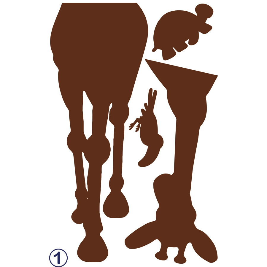 RoomMates wall decal Animal Silhouettes Brown, decal sheet with horse legs, an elephant silhouette and a rabbit motif on a white background