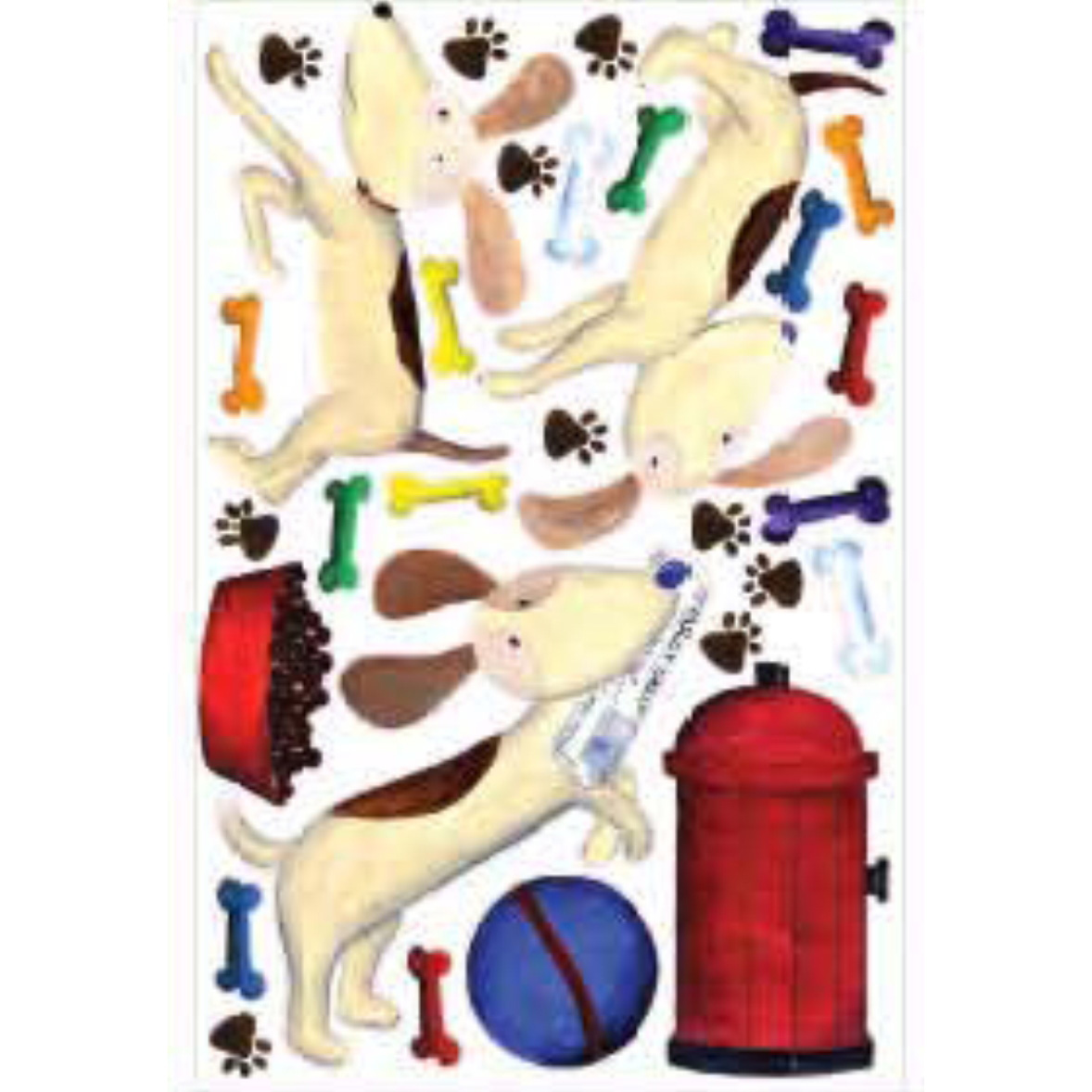 RoomMates wall decal Doggie Treats, decal sheet with dog motifs, bones and paw prints on a white background