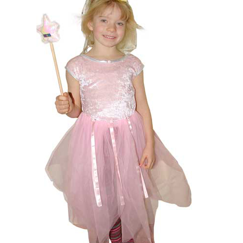 Prinzessinnenkleid rosa mit Zauberstab, Samtoberteil mit rosa Tüllrock und Silberband, Größe S 98-104