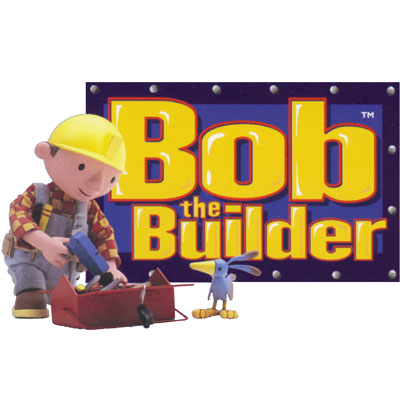 decofun Bob the Builder logo, Bob with his toolbox in front of a blue logo sign reading Bob the Builder