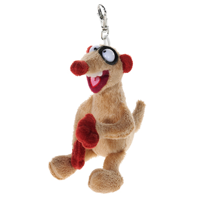 Heunec Schluesselanhaenger Erdmaennchen Henry, kleine beige Pluschfigur mit rotem Gesicht und Karabinerhaken