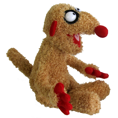 Heunec Pluschfigur Erdmaennchen Henry, beige Pluschfigur mit rotem Gesicht, roten Pfoten und langem Schwanz, sitzend
