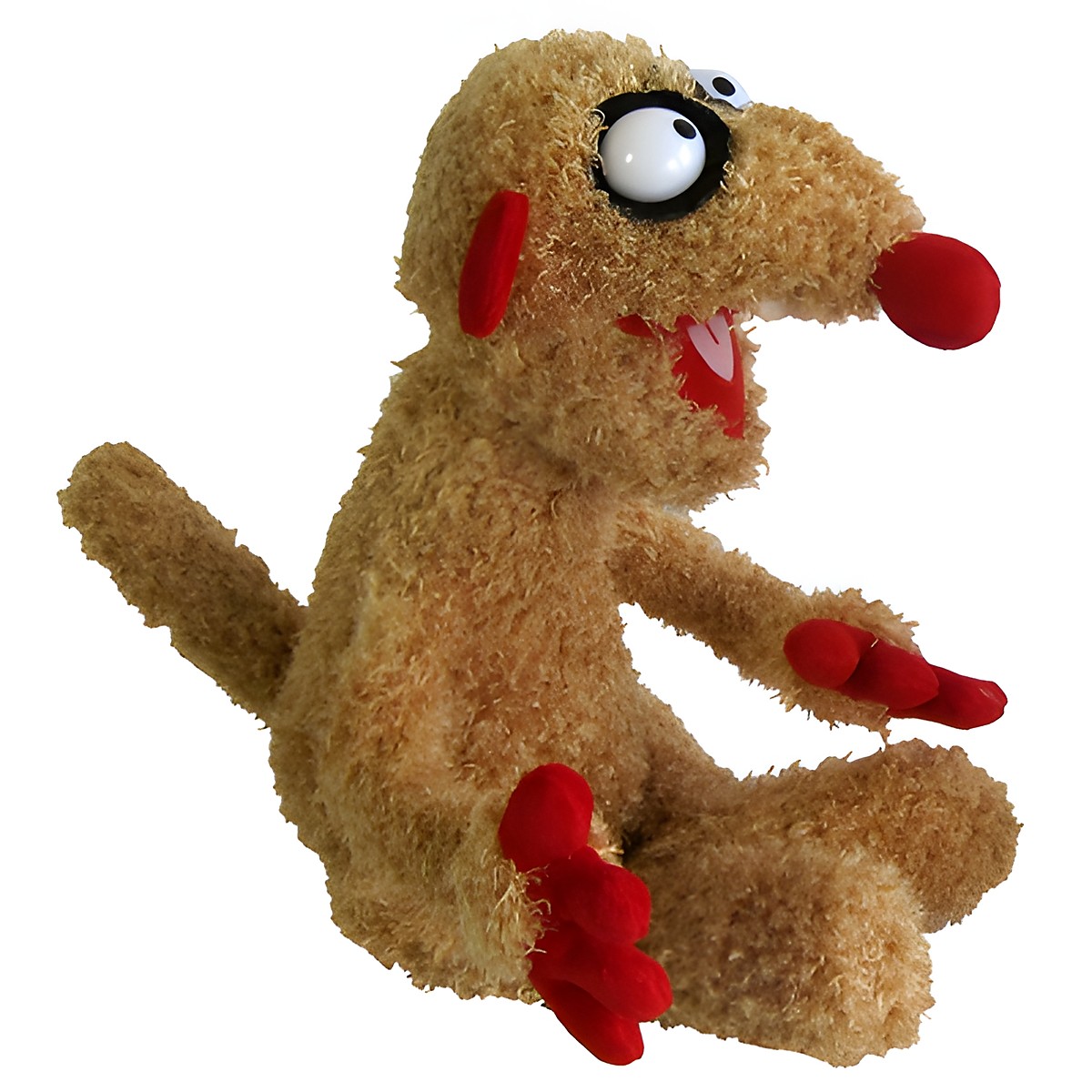 Heunec plush figure meerkat Henry, beige plush character with a red face, red paws and a long tail, seated