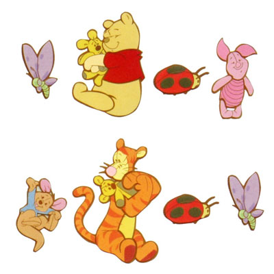 decofun Wanddekoration Winnie Puuh Baby, Winnie Puuh mit Ferkel im Arm, Marienkäfer, Tigger mit Ruh und Libelle