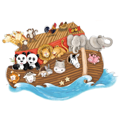 RoomMates wall decal Noah's Ark, close-up of the ark with lion, elephant, panda, zebra and pig, without the rainbow and birds