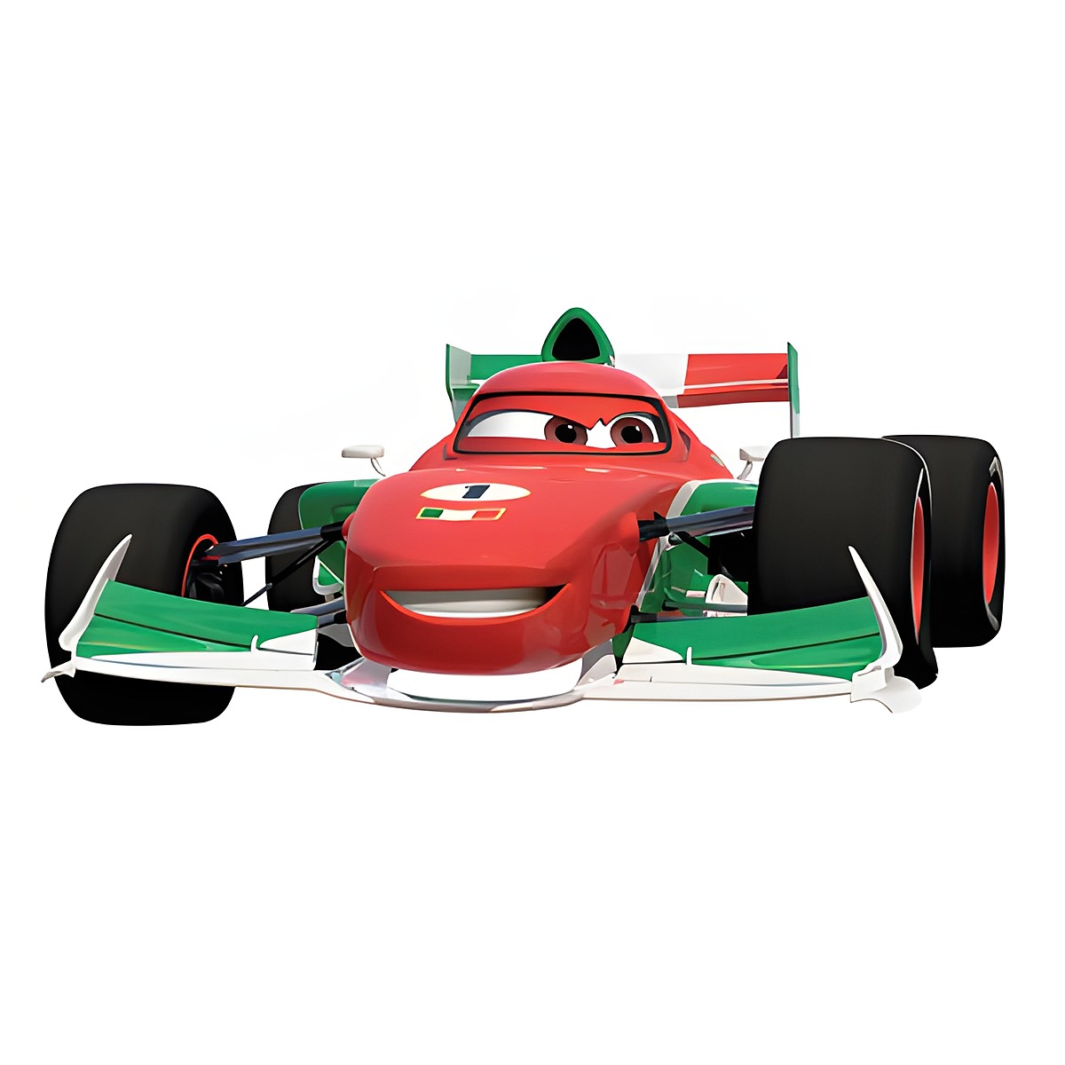 RoomMates Wandbild Disney Pixar Cars Francesco Bernoulli, rot-grüner Rennwagen mit RSN-Logo, freigestellt auf weißem Untergrund
