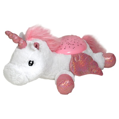 Cloud b sleep aid Twilight Buddies unicorn, white-pink plush toy with glitter wings and star projector