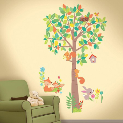 Woodland Waldtiere im Baum Wandbild - RoomMates for KiDS