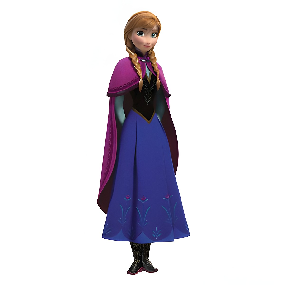 RoomMates Wandbild Disney Die Eiskönigin Anna mit Umhang, Einzelmotiv der Anna-Figur in blauem Kleid und pinkem Umhang auf weißem Untergrund