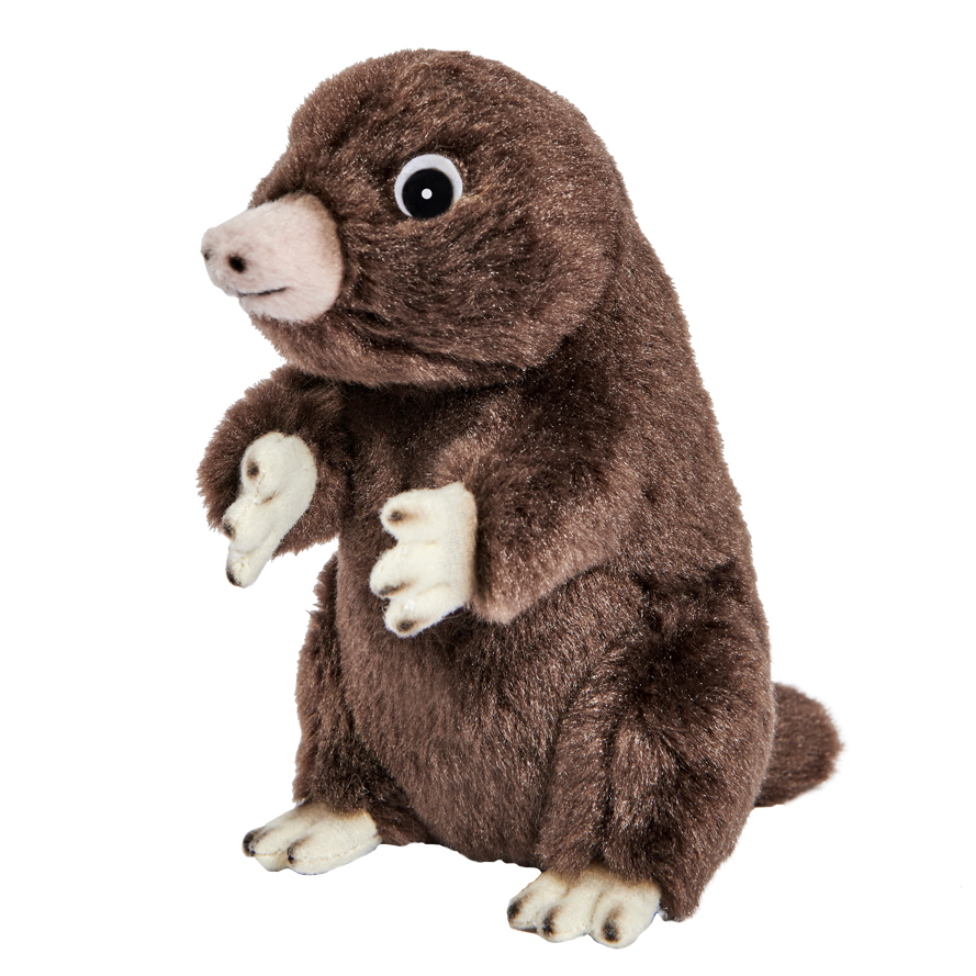 Upright sitting mole by Anima with dark brown fur, pink snout and pale digging paws