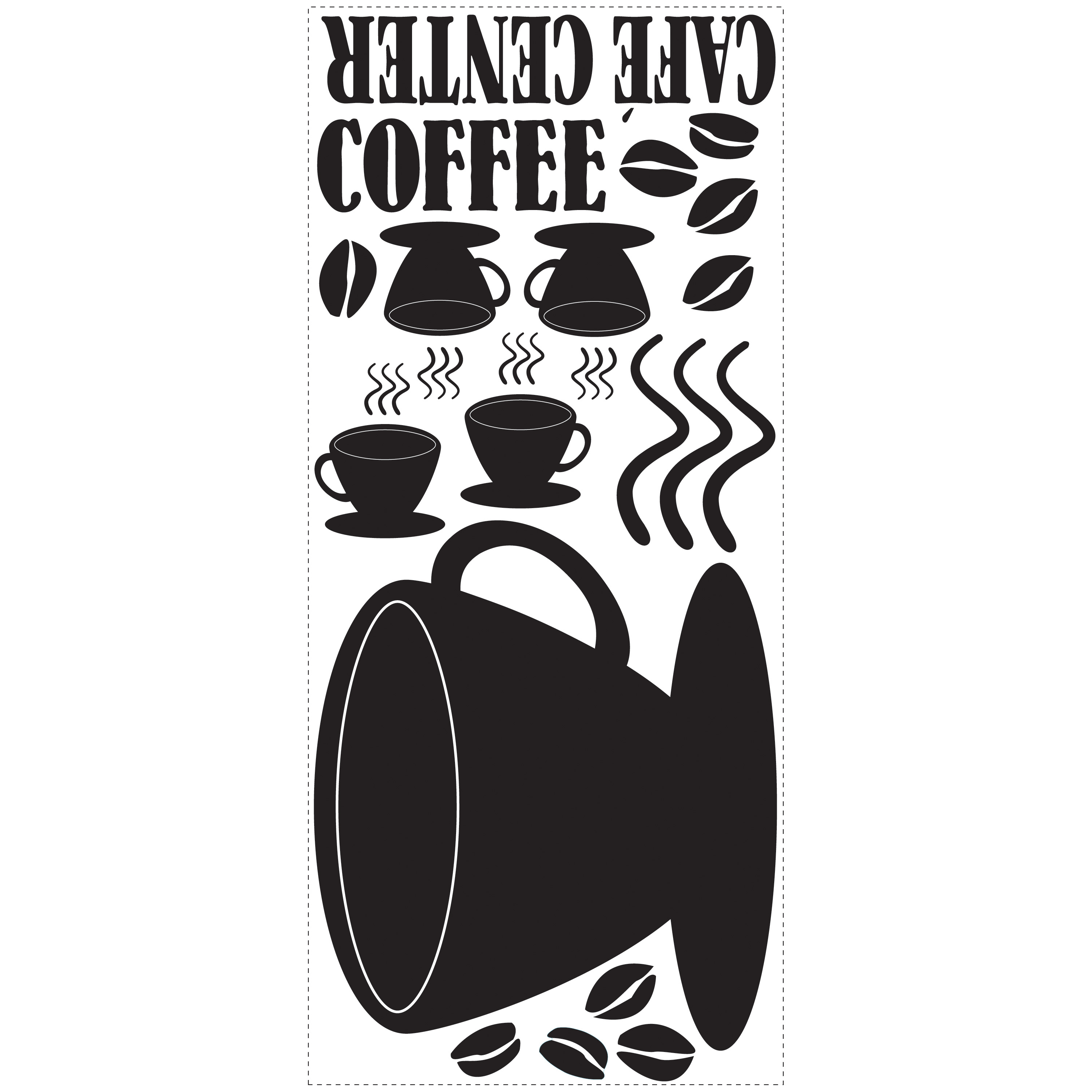 RoomMates wall decal Coffee Cup, decal sheet with coffee cup silhouette, bean and lettering motifs on a white background