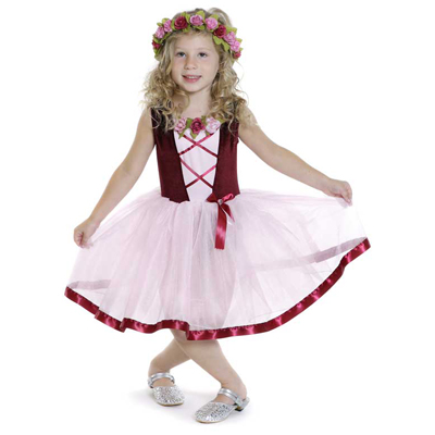 great-pretenders Kostümkleid mit Rosenkranz, Mädchen im weinroten Samtoberteil mit Schnürung und rosa Tüllrock