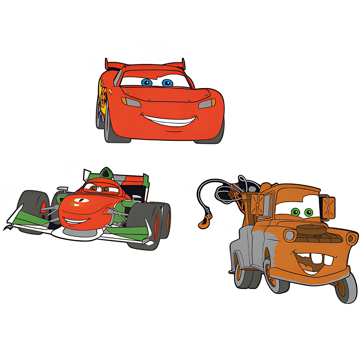 decofun Wanddekoration Pixar Cars 2, 3-teilig, Lightning McQueen, Rennwagen Francesco Bernoulli und Hook als Schaumstofffiguren