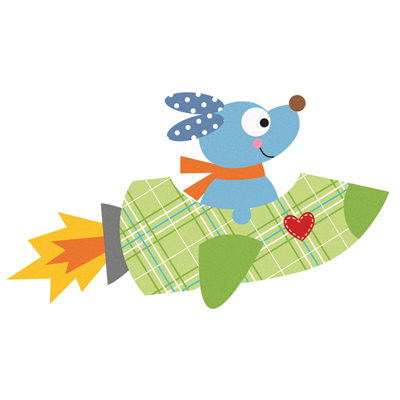 RoomMates wall decal Rocketdog, assembled motif of the dog in the rocket ship with a flame trail, isolated on a white background