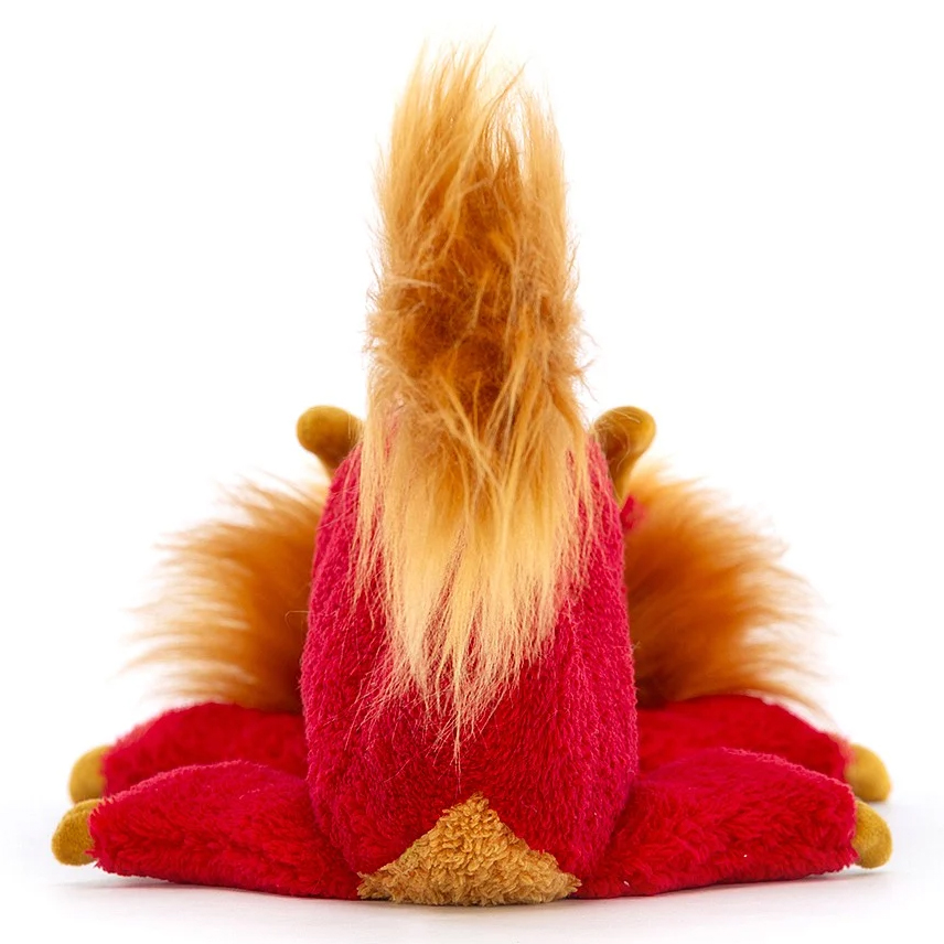 Jellycat Kuscheltier Festival Dragon, Rückansicht mit aufragender goldener Mähne