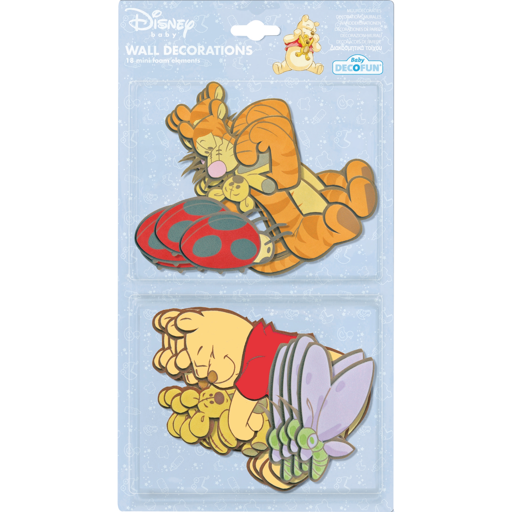 decofun Wanddekoration Winnie Puuh Baby in Verpackung, schlafender Tigger mit Marienkäfer und Winnie Puuh mit Schmetterling