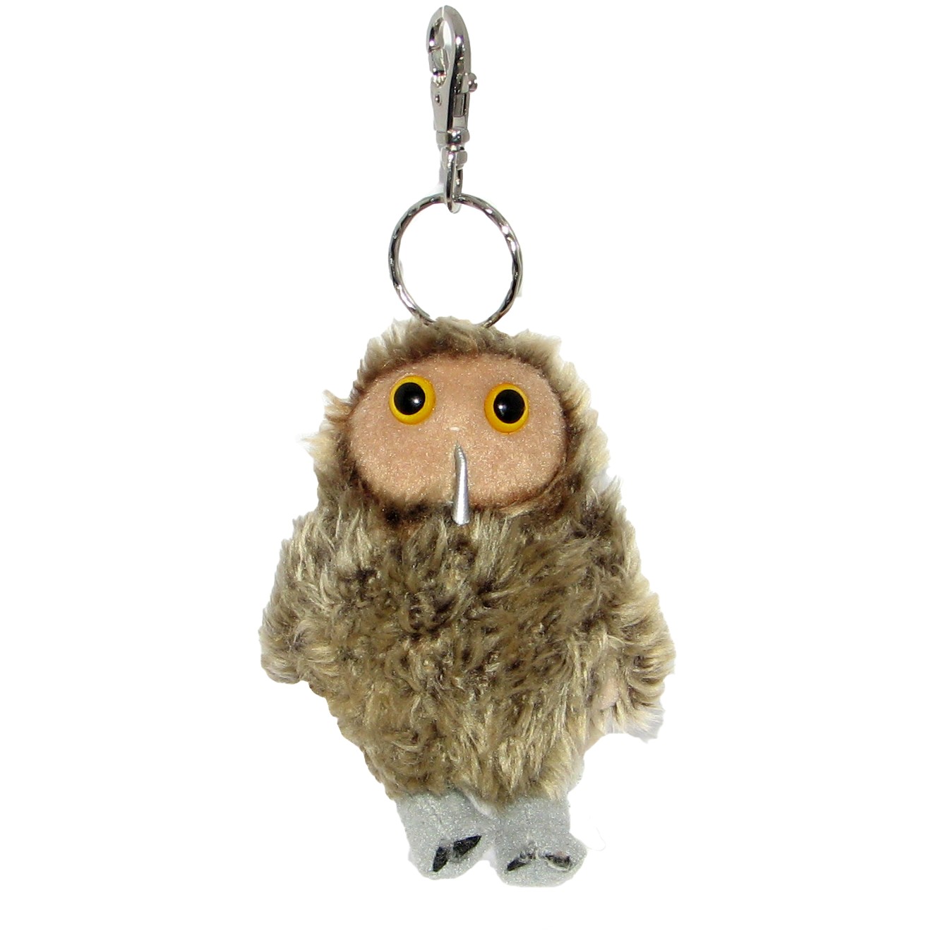 The Puppet Company Schlüsselanhänger Eule, flauschig braun-beige Eule mit gelben Augen und Karabinerhaken