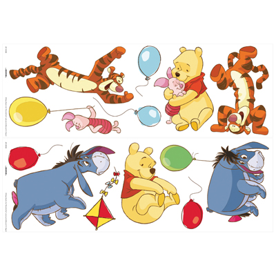 decofun wall decal Winnie the Pooh A Bother Free Day, Tigger and Piglet with balloons, Winnie the Pooh hugging Piglet, two Eeyore figures