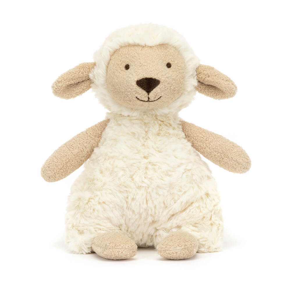 Jellycat Kuscheltier Lamm Lollie Lamb, sitzendes cremefarbenes Plüschtier, Blick nach vorn