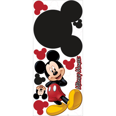 RoomMates writable wall decal Disney Mickey Mouse Chalk, decal sheet with Mickey silhouettes in various sizes and a Mickey figure on a white background