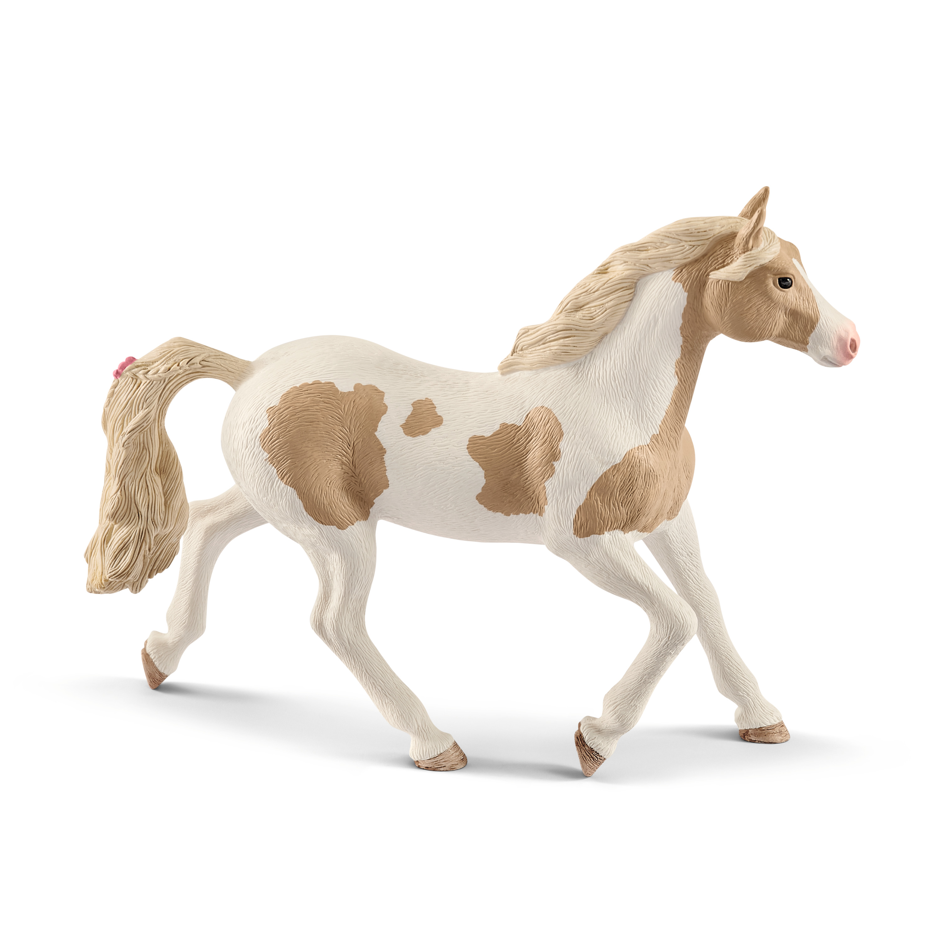 Schleich Horse Club Paint Horse mare, toy figure with light brown and white piebald coat and a light-coloured mane, walking
